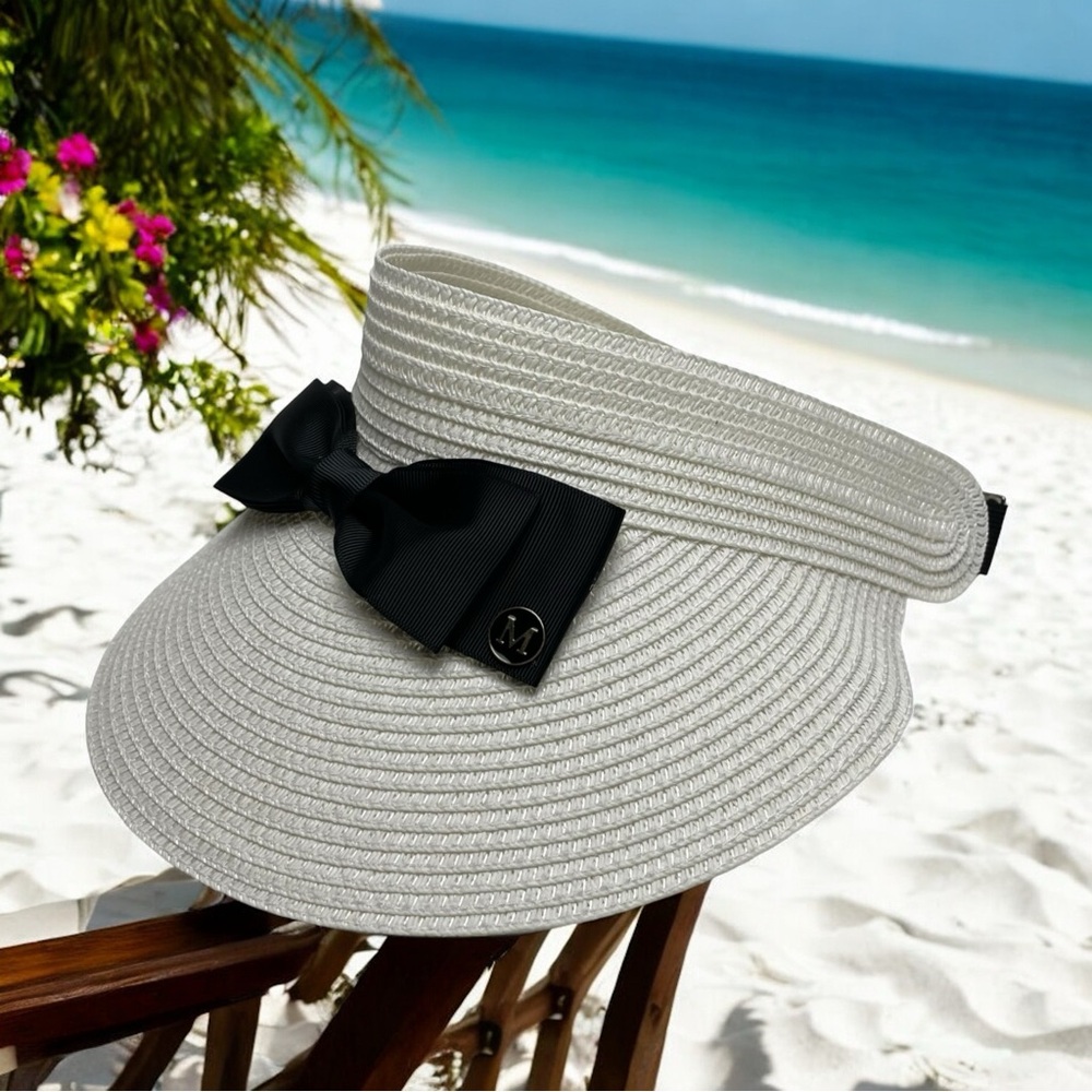 Adjustable Women’s Sun Hat, Wide Brim, UV Protection, Beach Viso, Ivory